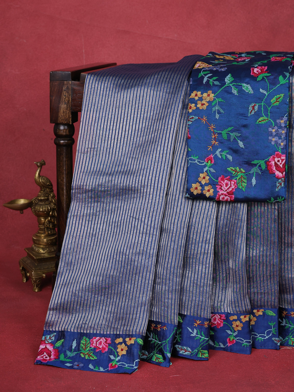 Peacock Blue Chanderi Silk Saree