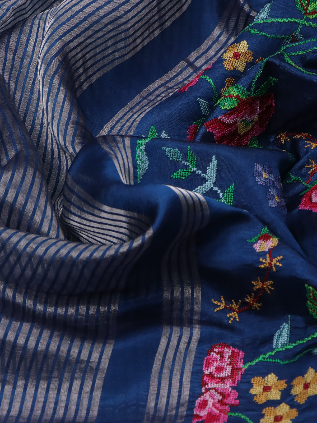 Peacock Blue Chanderi Silk Saree