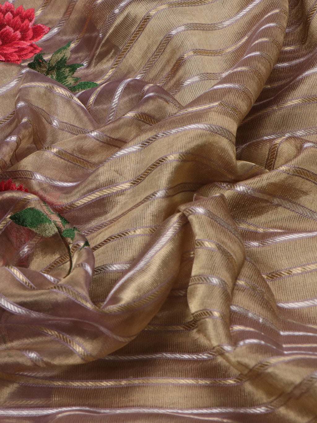 Beige-Maroon Tissue Silk Saree