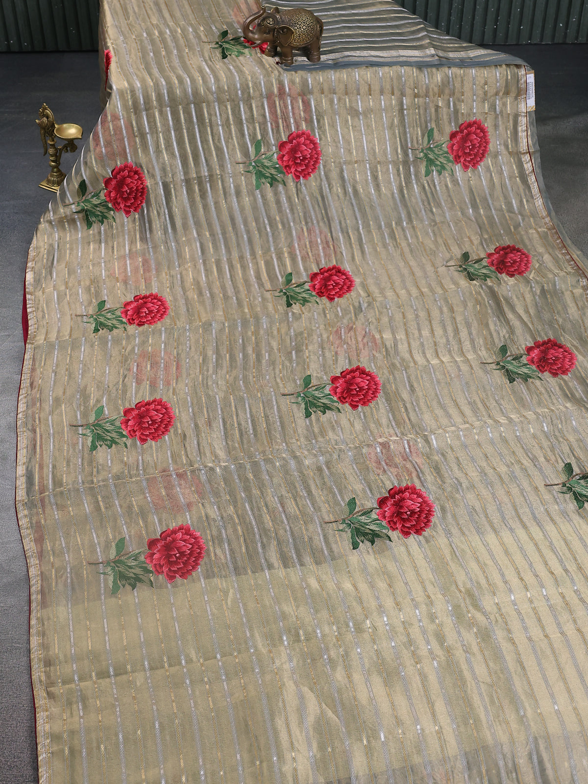 Grey Shade-Maroon Tissue Silk Saree