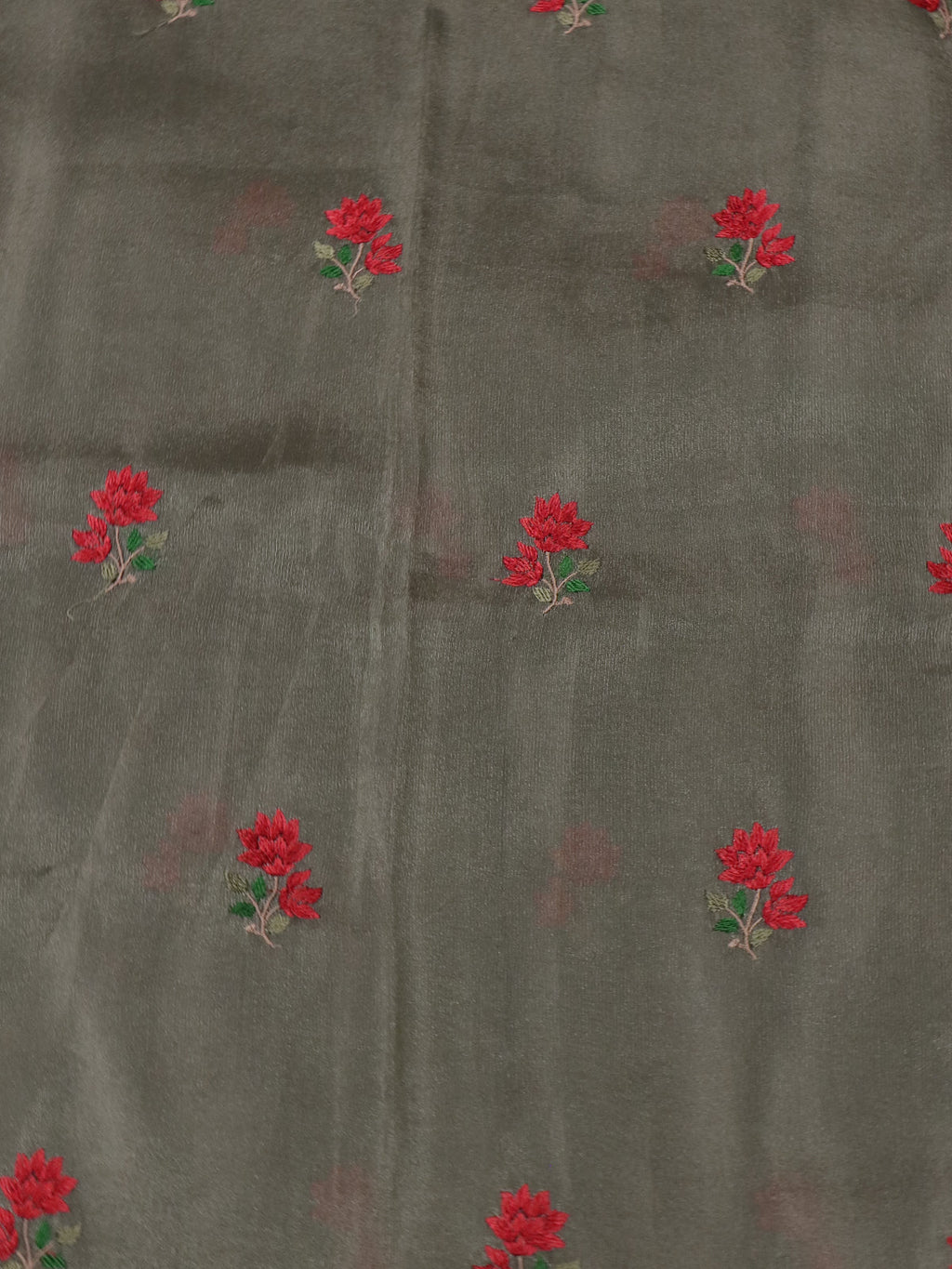 Grey Shade-Maroon Tissue Silk Saree