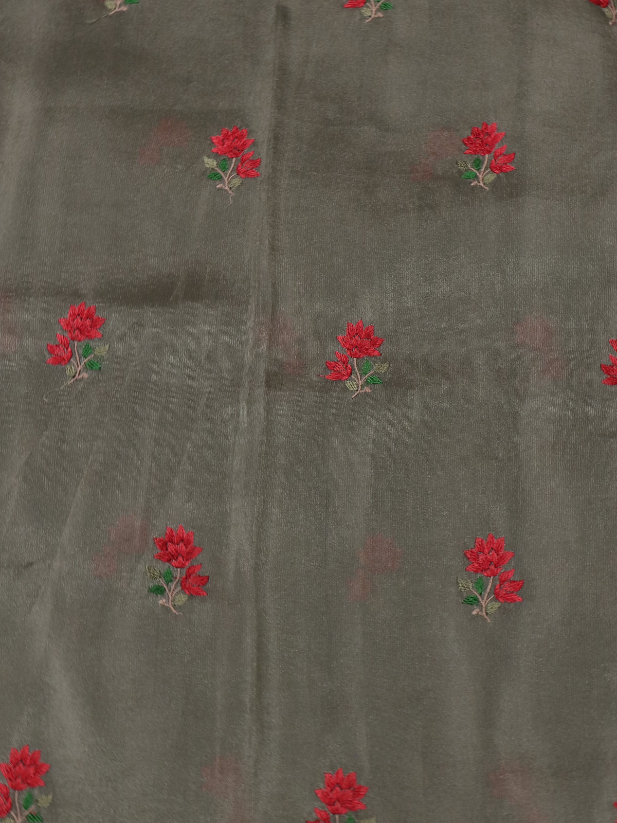 Grey Shade-Maroon Tissue Silk Saree