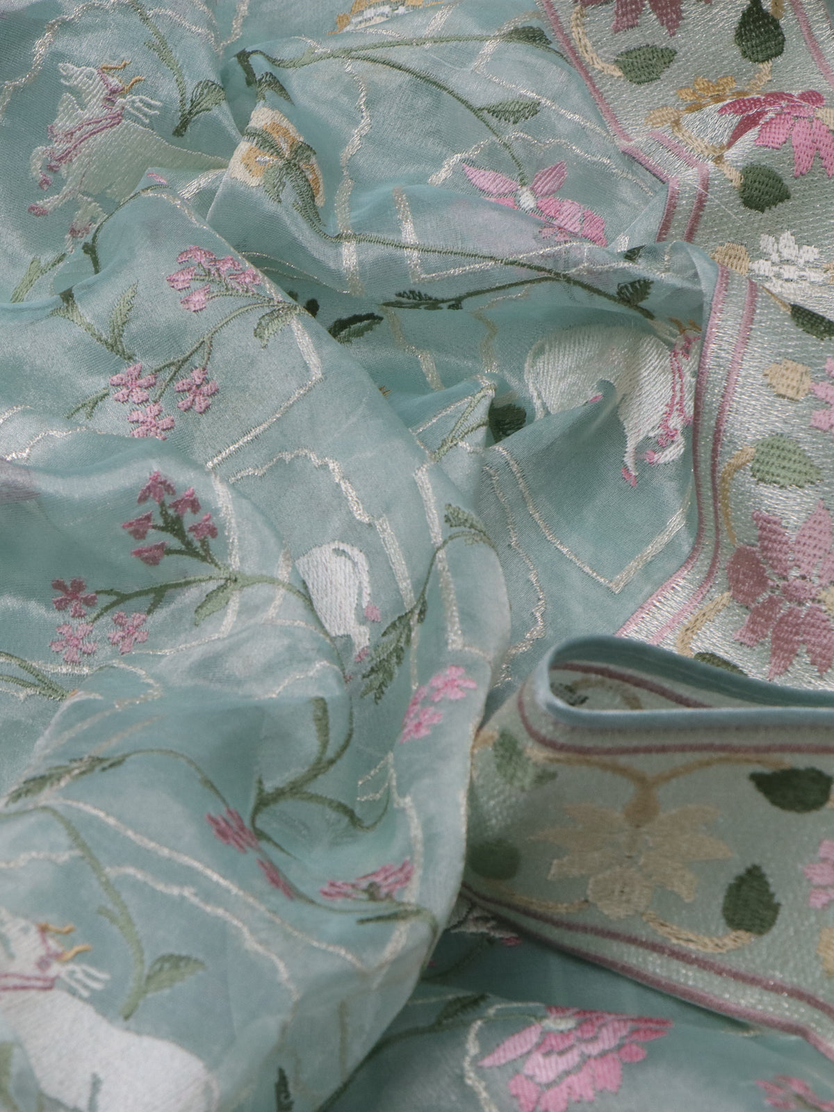 Pastel Blue Tissue Silk Saree