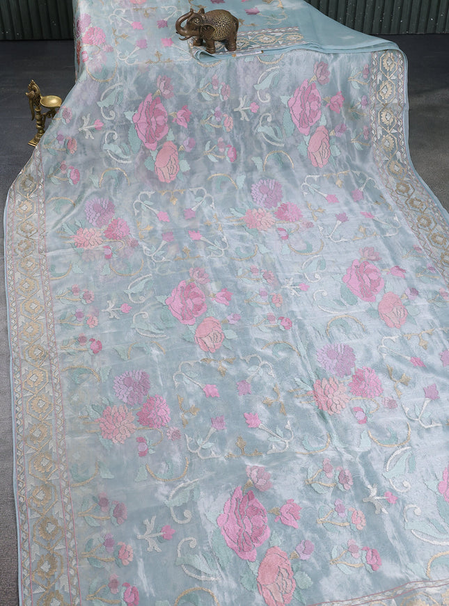 Pastel Blue Tissue Silk Saree