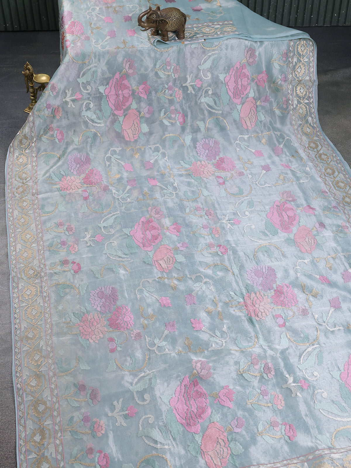 Pastel Blue Tissue Silk Saree