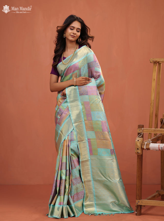 Teal Blue Kanchipuram Silk Saree