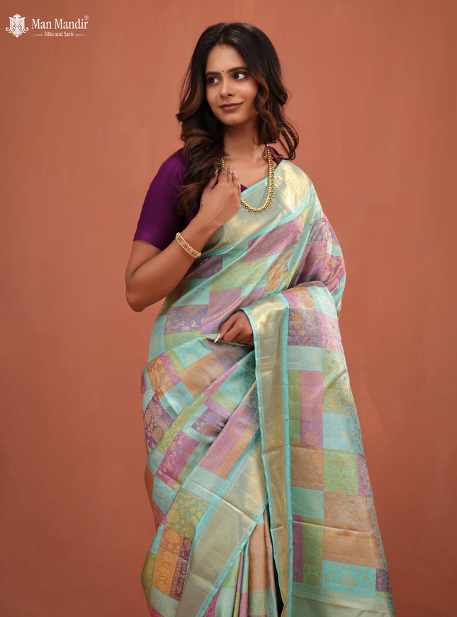 Teal Blue Kanchipuram Silk Saree