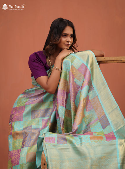 Teal Blue Kanchipuram Silk Saree