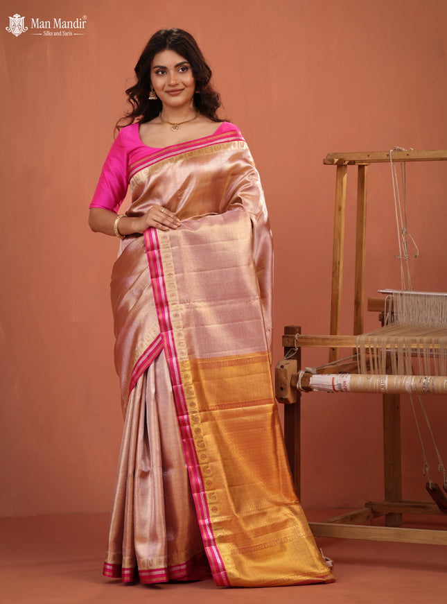 Gold-Pink Kanchipuram Tissue Silk Saree