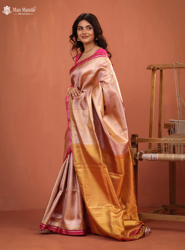 Gold-Pink Kanchipuram Tissue Silk Saree