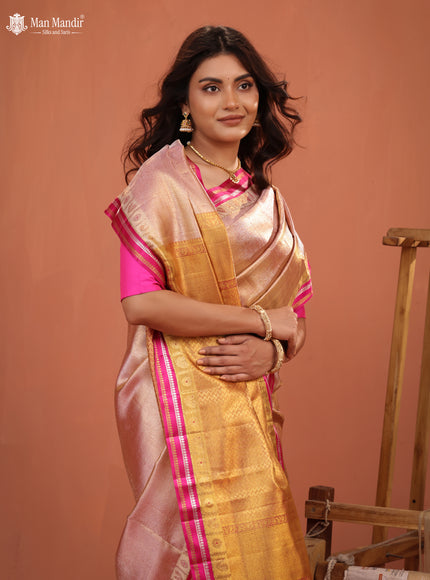 Gold-Pink Kanchipuram Tissue Silk Saree