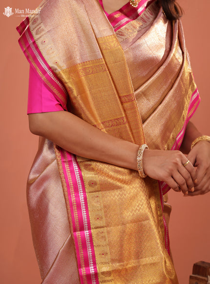 Gold-Pink Kanchipuram Tissue Silk Saree