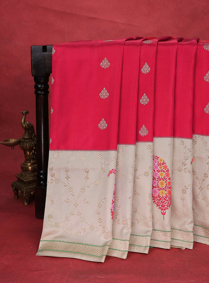 Red -Cream Banarasi Silk Saree