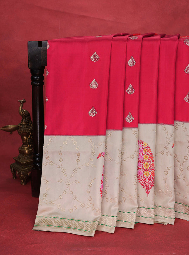 Red -Cream Banarasi Silk Saree