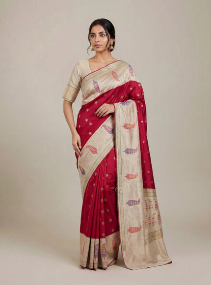 Red -Cream Banarasi Silk Saree
