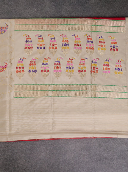 Red -Cream Banarasi Silk Saree