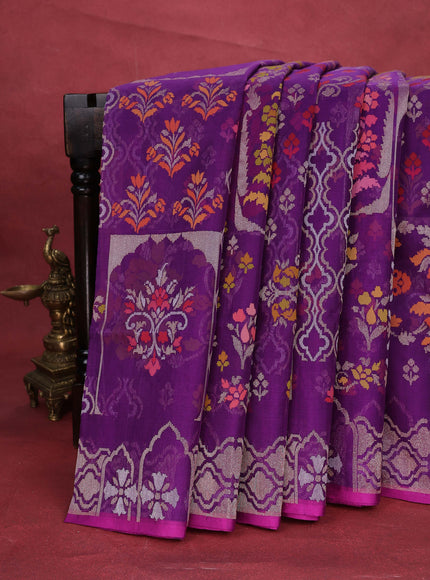 Violet-Pink Banarasi Real Zari Kora Saree