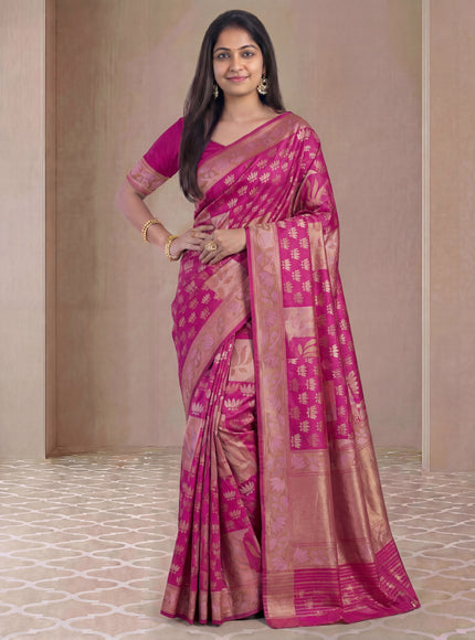 Pink Banarasi Real Zari Kora Saree