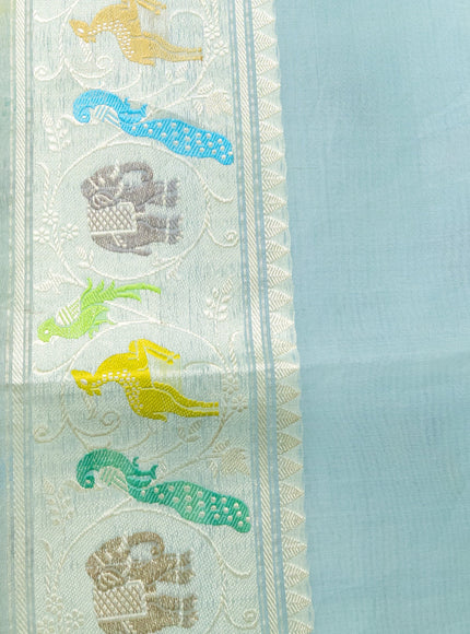 Teal Blue Banarasi Kora Saree