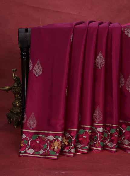Pink Crepe Silk Saree With Border Embroidery
