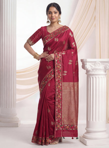 Pink Crepe Silk Saree With Border Embroidery