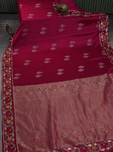 Pink Crepe Silk Saree With Border Embroidery