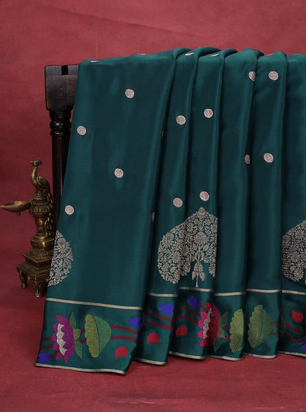 Peacock Green Crepe Silk Saree With Border Embroidery