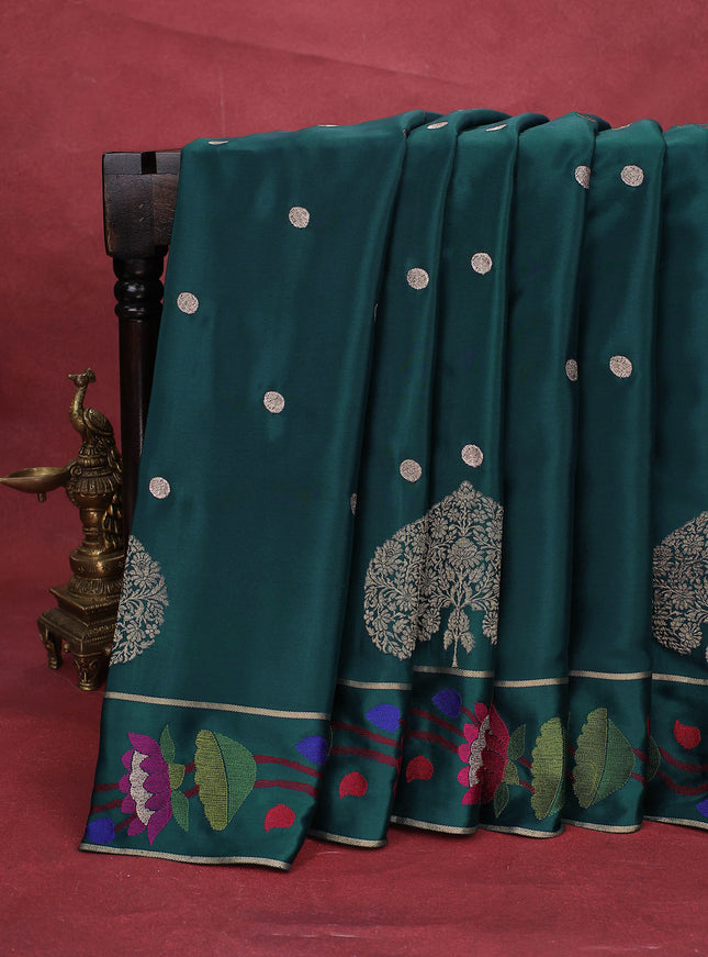 Peacock Green Crepe Silk Saree With Border Embroidery