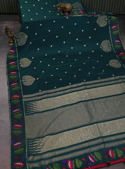 Peacock Green Crepe Silk Saree With Border Embroidery