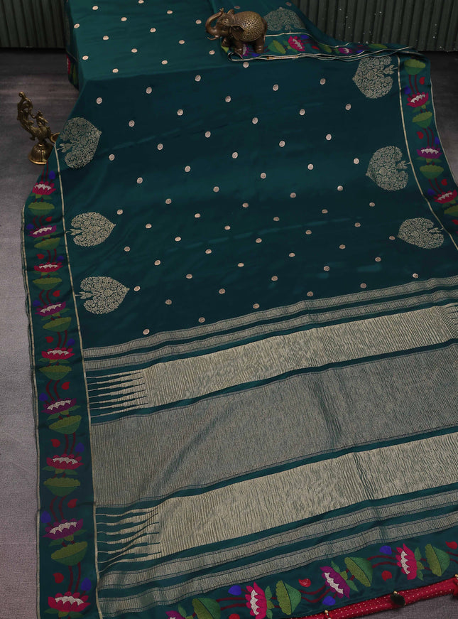 Peacock Green Crepe Silk Saree With Border Embroidery