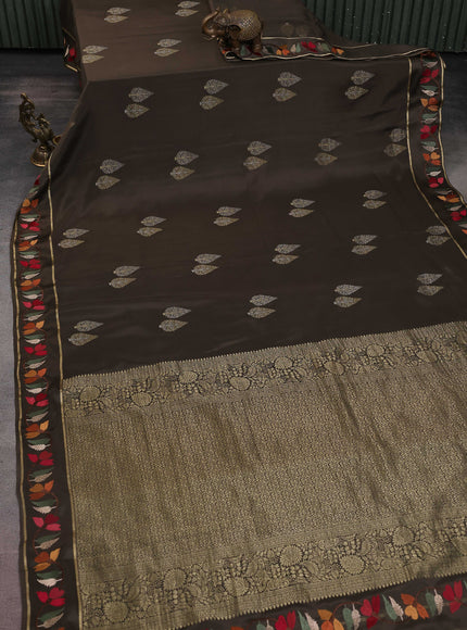 Dark Sap Green Crepe Silk Saree With Border Embroidery