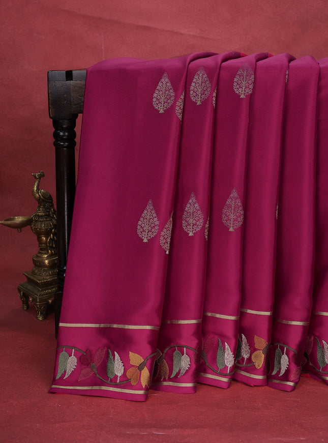 Pink Crepe Silk Saree With Border Embroidery