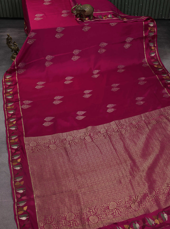 Pink Crepe Silk Saree With Border Embroidery