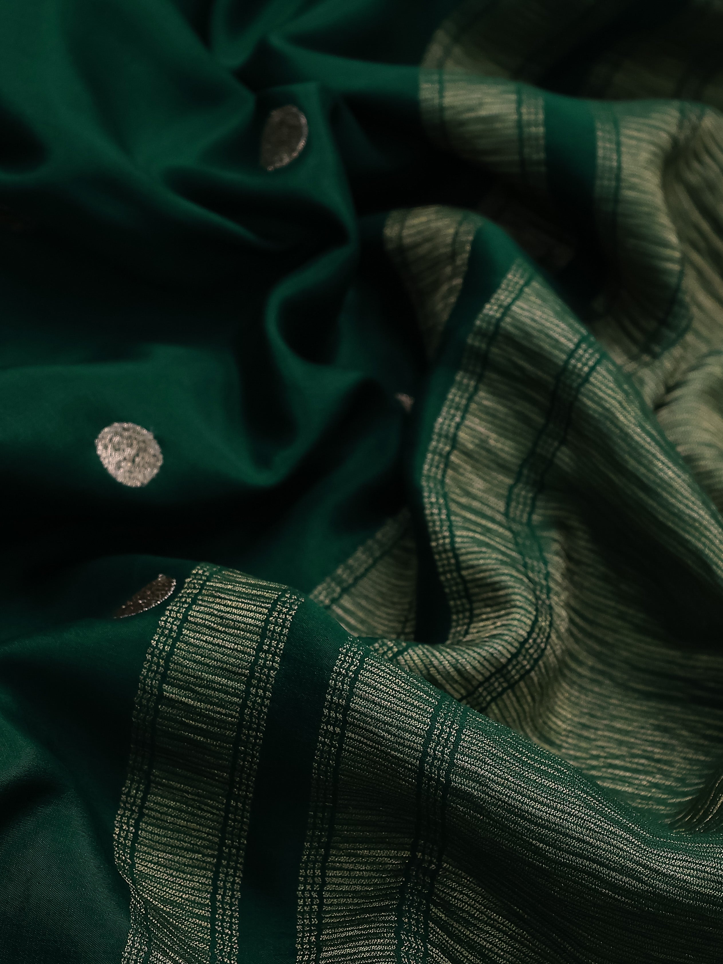 Green Crepe Silk Saree With Border Embroidery