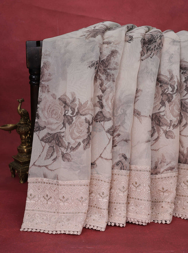 Beige Organza Silk Saree