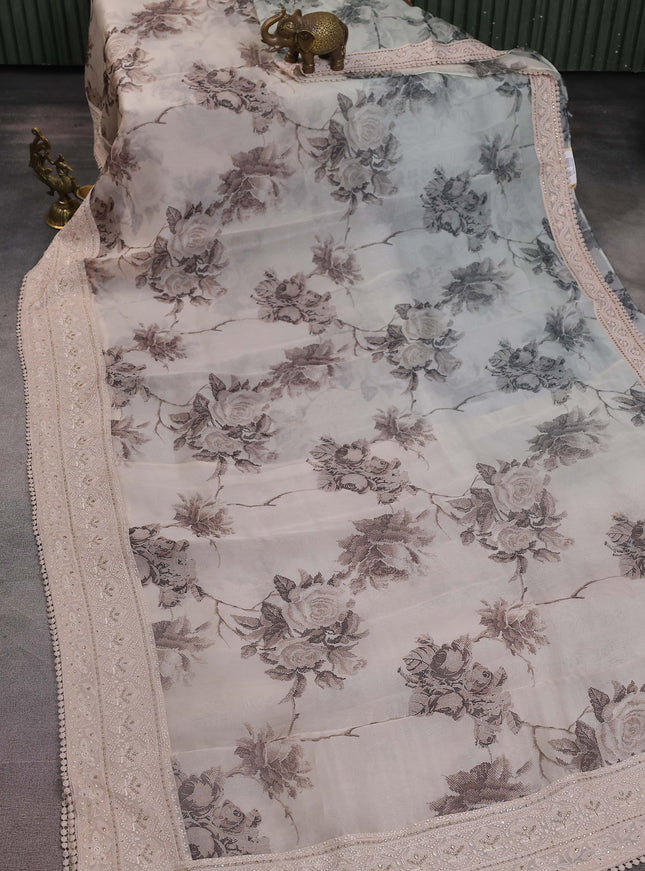 Beige Organza Silk Saree