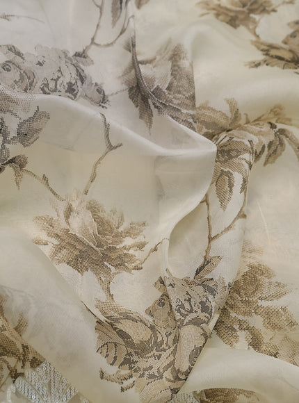 Cream Organza Silk Saree