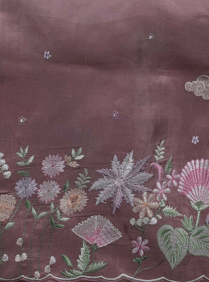 Brown Organza Silk Saree With Embroidery