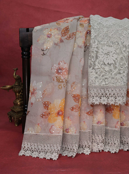 Grey Organza Silk Saree