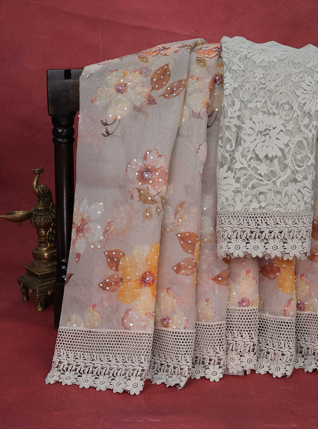 Grey Organza Silk Saree
