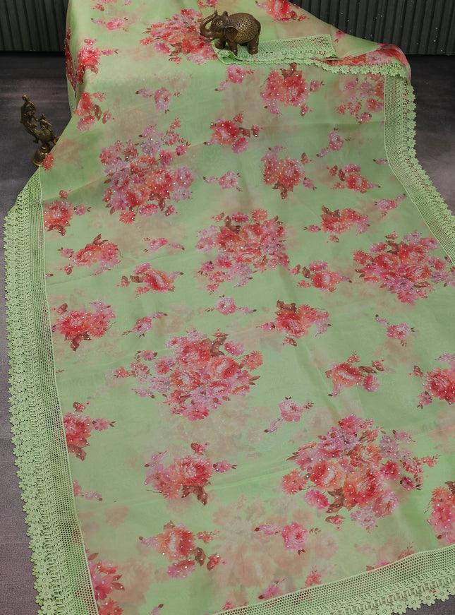 Pista Green Organza Silk Saree