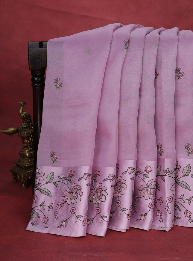 Lavender Organza Silk Saree