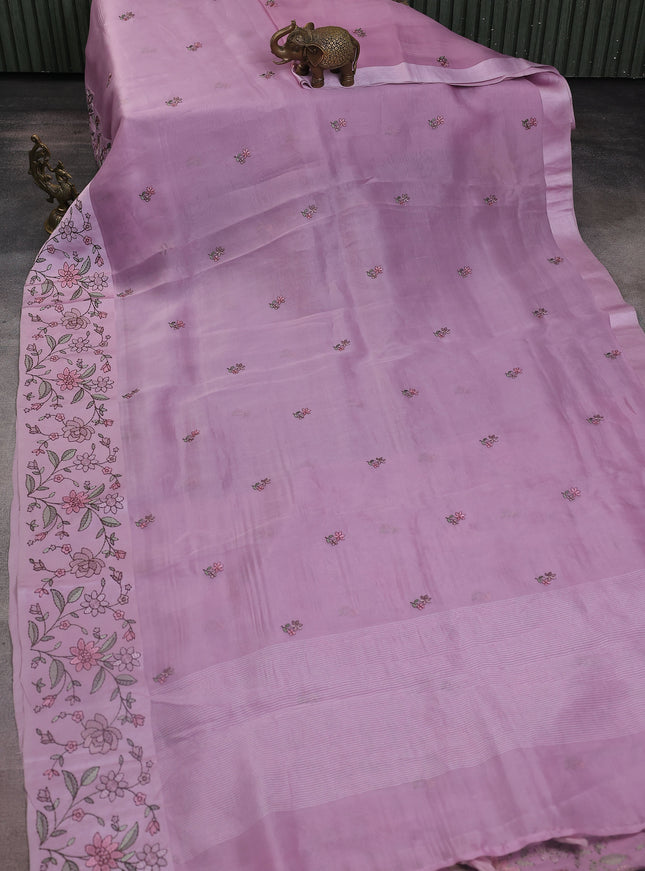 Lavender Organza Silk Saree