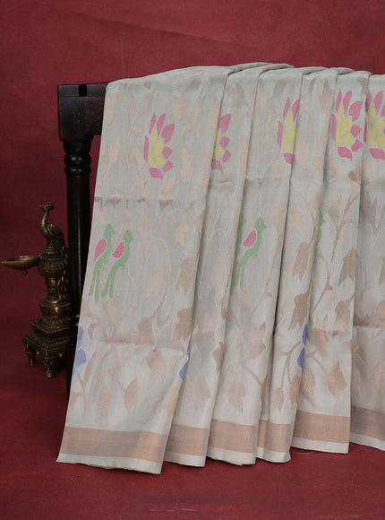 Pista Green Uppada Silk Saree With Jamdhani Weaves
