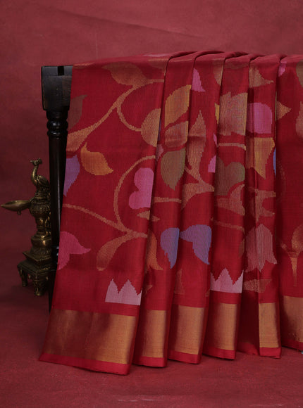 Red Uppada Silk Saree With Jamdhani Weaves