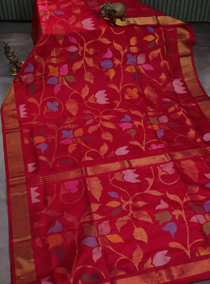 Red Uppada Silk Saree With Jamdhani Weaves