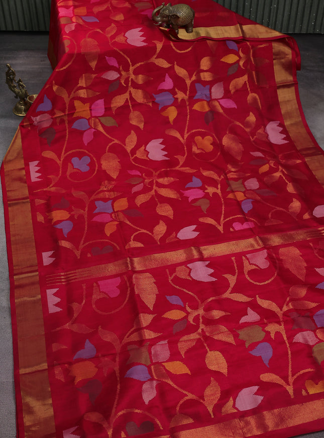 Red Uppada Silk Saree With Jamdhani Weaves