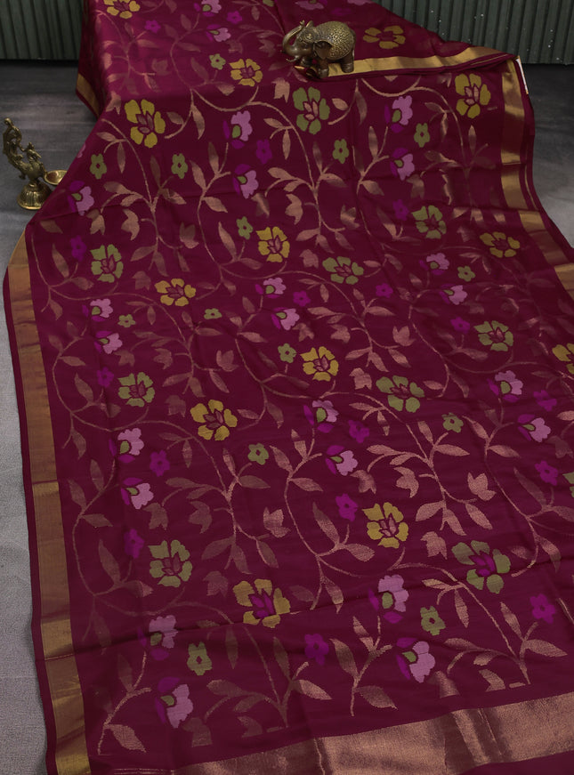 Maroon Uppada Silk Saree With Jamdhani Weaves