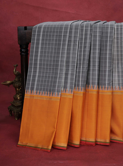 Grey-Mustard Yellow Kanchipuram Silk Saree
