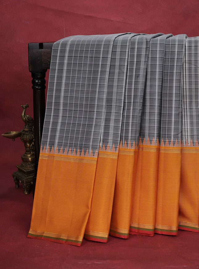 Grey-Mustard Yellow Kanchipuram Silk Saree